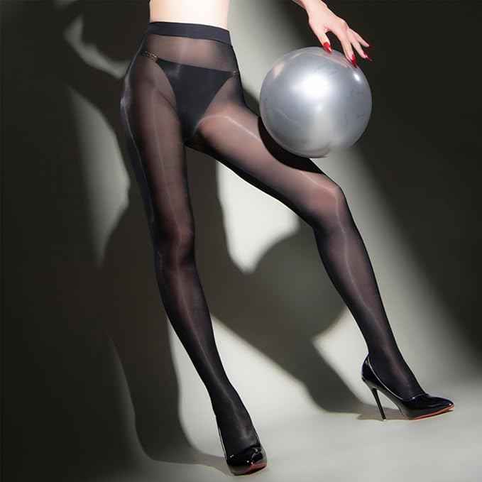Women's Black Oil Shiny Slik Dance Tights 30D High Stretch Tight Shaping Shiny Pantyhose Shimmer Tights for Women