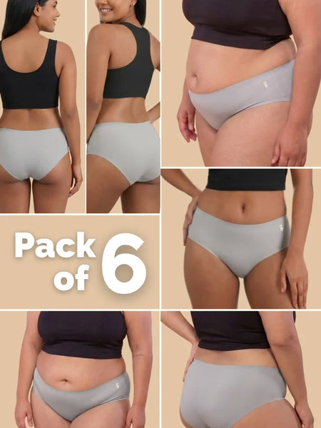 6 Pack - Grey Mid-waist Seamless Underwear