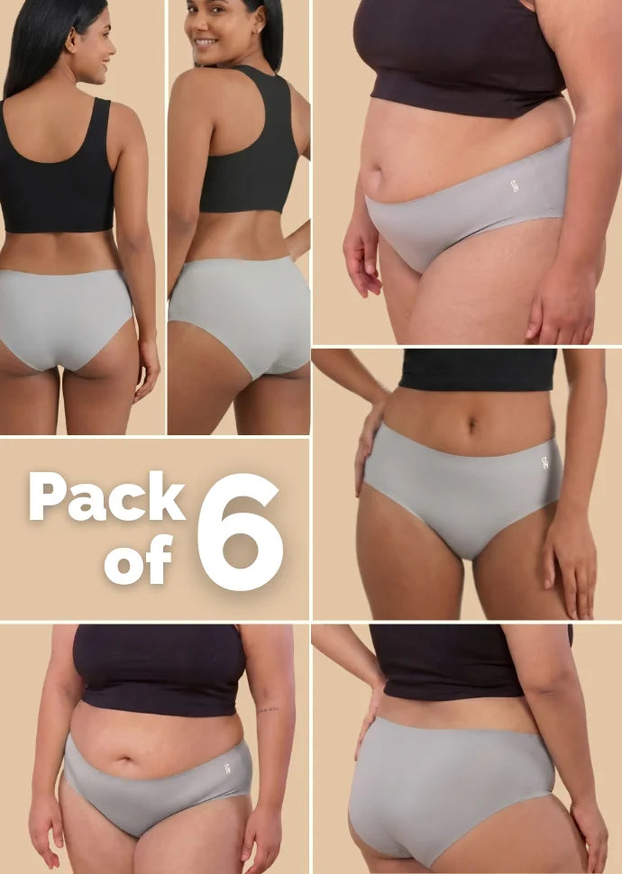 6 Pack - Grey Mid-waist Seamless Underwear