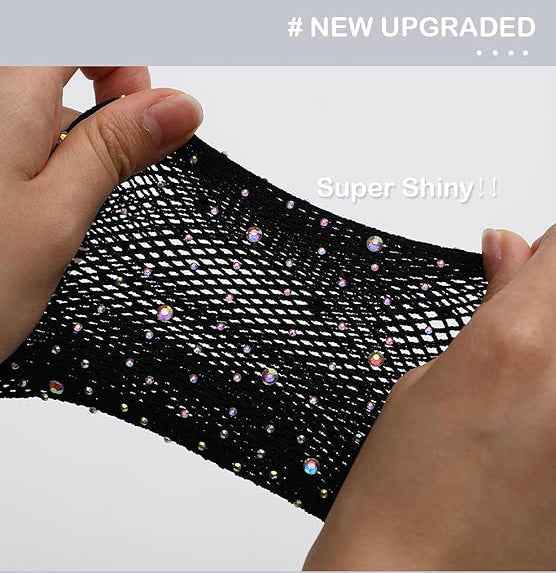 Women Plus Size Fishnet Stockings for Women Sparkly Rhinestone Fishnet Tights Glitter Fish Nets