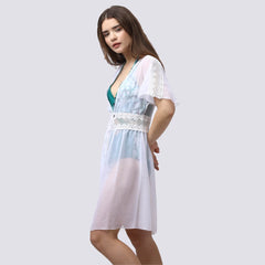 SOIE Woman - Crocheted Half Sleeves White Sheer Robe Cover Up - -for Women