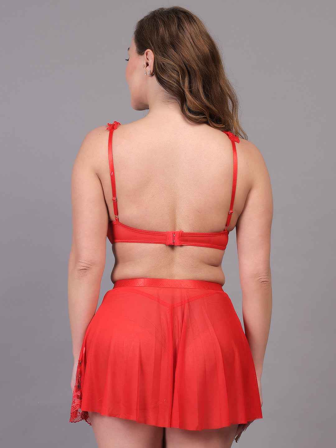 Brachy Women Hot Red Valentines Self Design Nightwear Baby Doll Lingerie