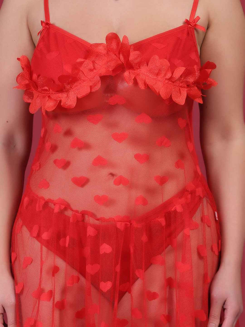 Brachy Women Red Plus Size Self Design Shoulder Straps Lace Baby Doll