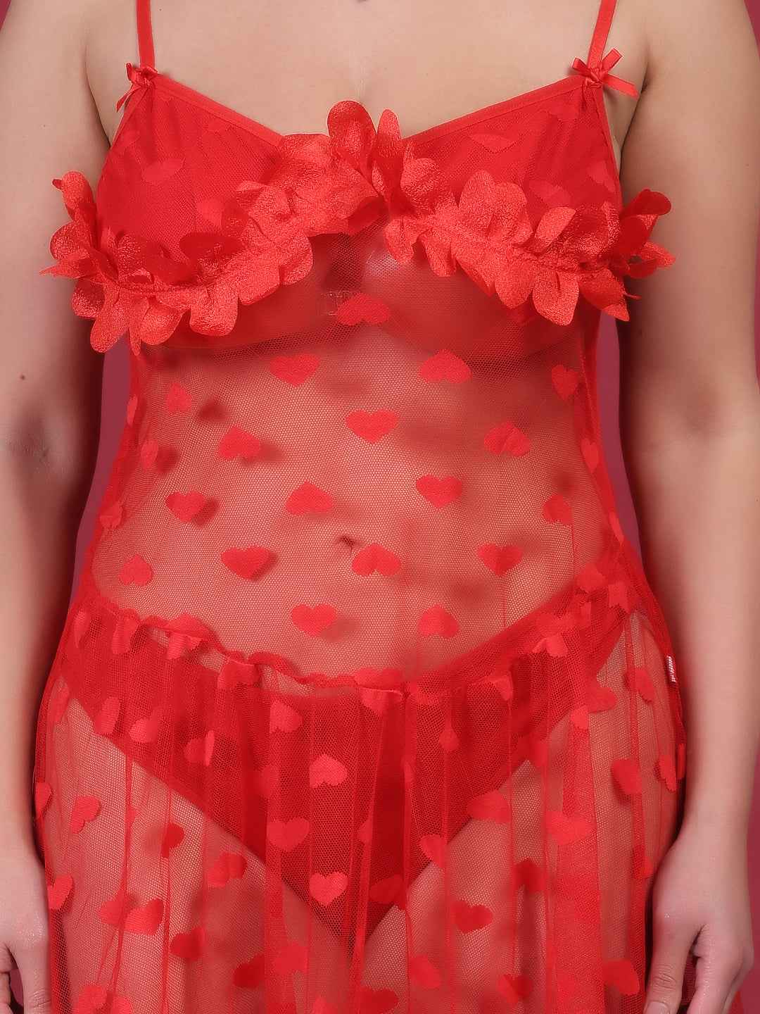 Brachy Women Red Plus Size Self Design Shoulder Straps Lace Baby Doll