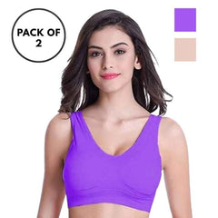 Pack Of 2 Womens Fashion Sports Bra | Seamless, Padded, Non-Wired Gym & Yoga Bra | High Support, Comfortable Everyday Bralette
