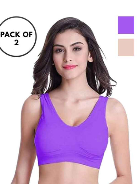 Pack Of 2 Womens Fashion Sports Bra | Seamless, Padded, Non-Wired Gym & Yoga Bra | High Support, Comfortable Everyday Bralette