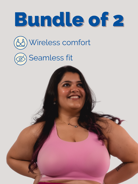 Fursat Wireless Crossback Bras for Women | Bundle of 2 - Beige & Pink 