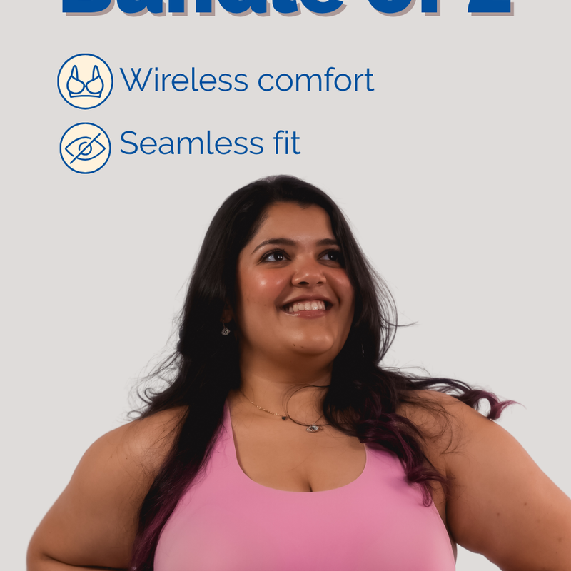Fursat Wireless Crossback Bras for Women | Bundle of 2 - Beige & Pink 