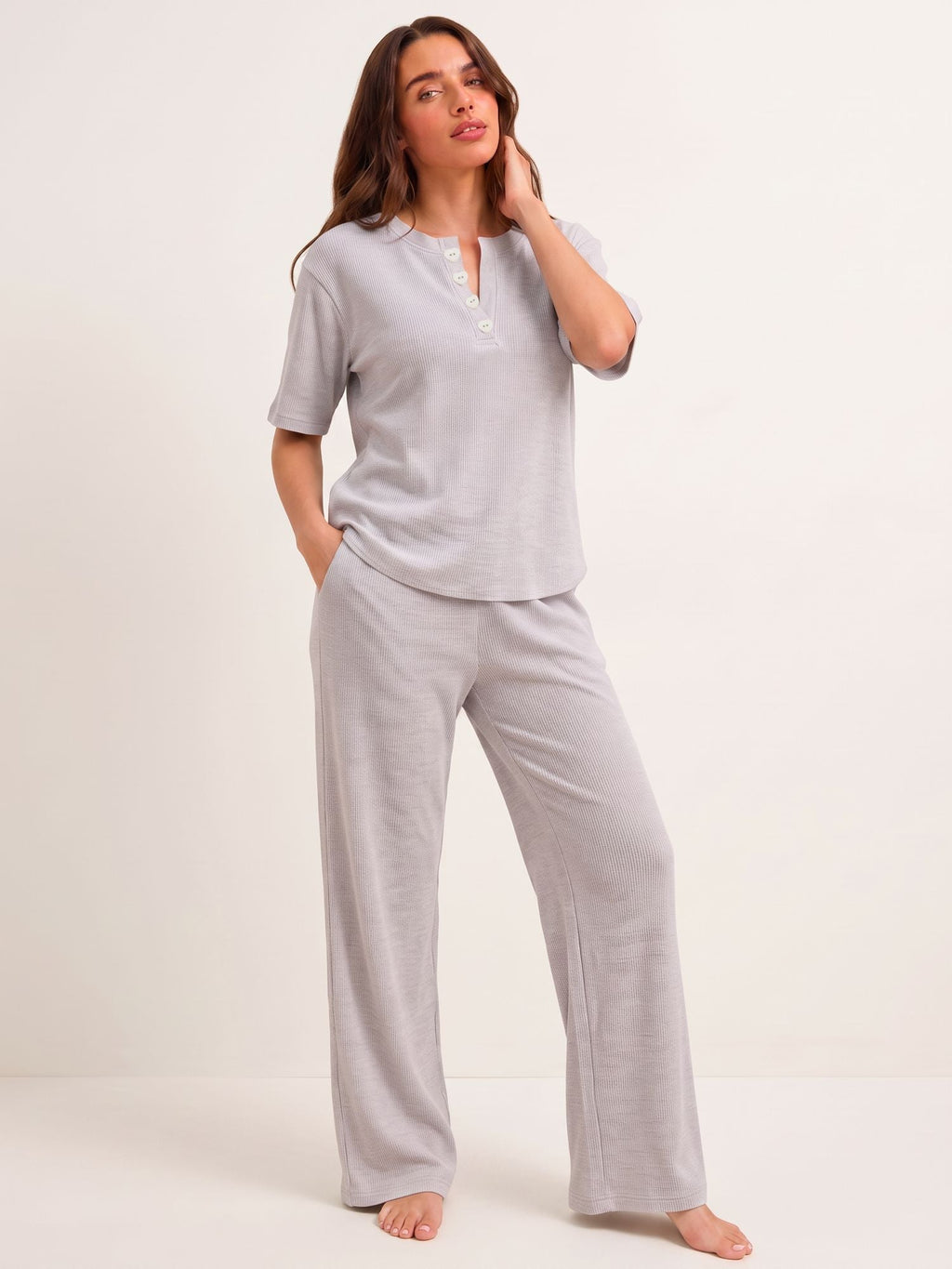 Women’s Premium Grey Waffle Pyjama Set