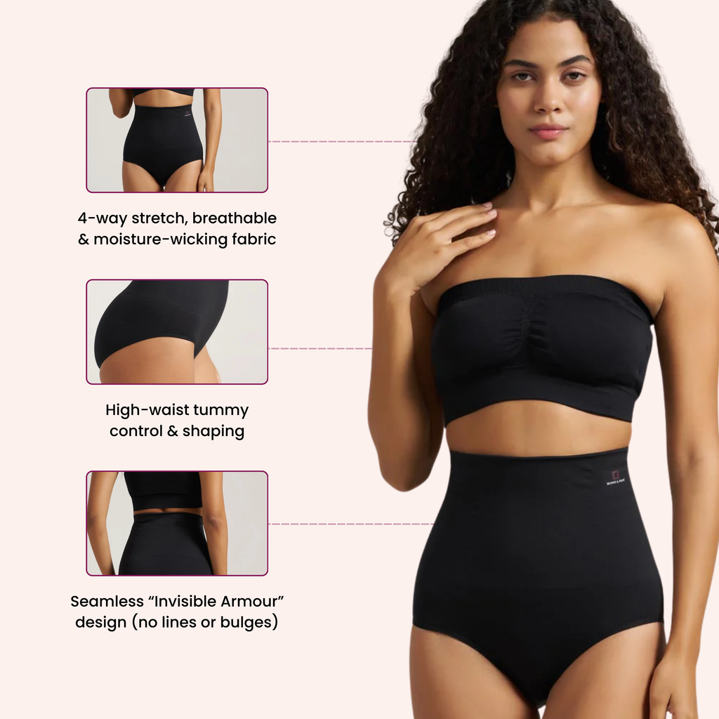Munns & Mars Bundle of Seamless Non-Padded Tube Bra-Black And Tummy Tucker Panty-Black
