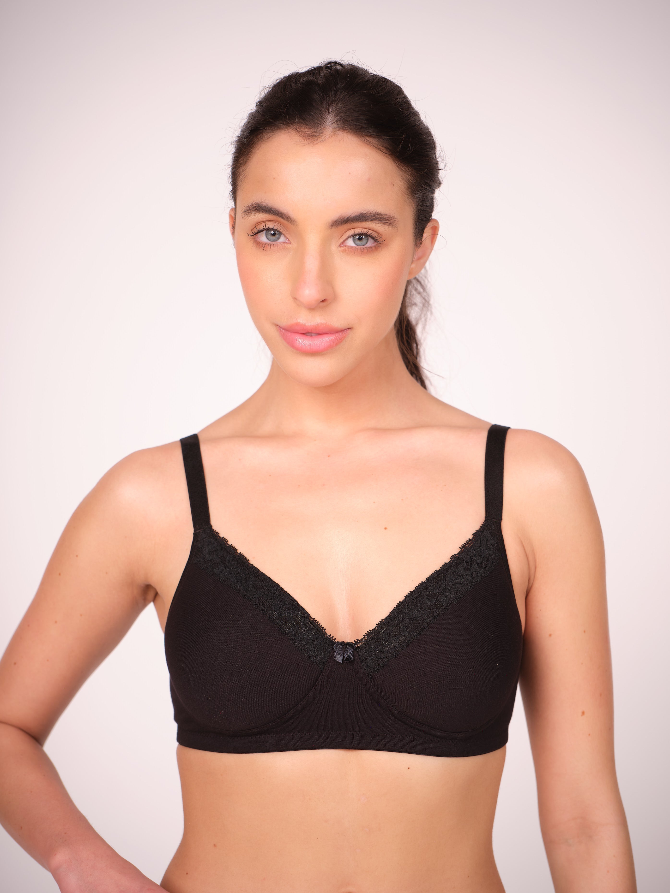 Munns & Mars Pack of 2 Cotton Lightly Padded T-Shirt Bra Sky Blue and Black