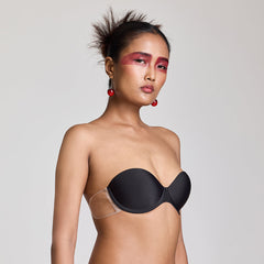 MAROON Free Transparent Belt Strapless Seamless Silicone Invisible Bra Breast Lifting Dress Half Coverage Nylon Lightly Padded Transparent Back Underwire Stick-on Bra. Black