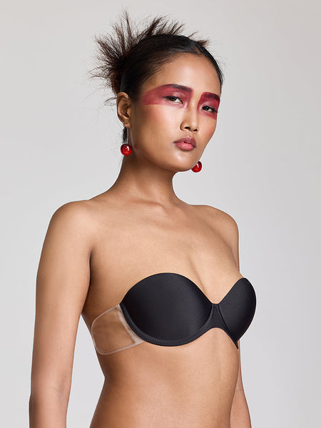 MAROON Free Transparent Belt Strapless Seamless Silicone Invisible Bra Breast Lifting Dress Half Coverage Nylon Lightly Padded Transparent Back Underwire Stick-on Bra. Black