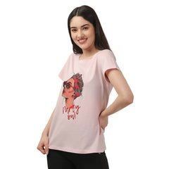 SOIE Woman - Half Sleeve Printed Soft Cotton Modal Lounge T-shirt - -for Women