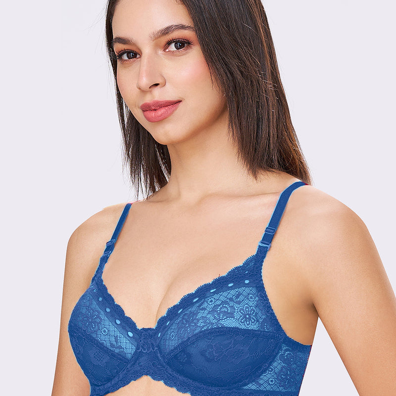 Sophia | Double Layered Wired Medium Coverage Breathable Lace Bra Convertible Straps