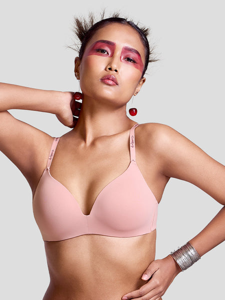 MAROON Velour Lift Find My Skin Tone Seamless Padded Plunge Deeper Cleavage Signature Straps Women Everyday T-Shirt Bra - Strawberry