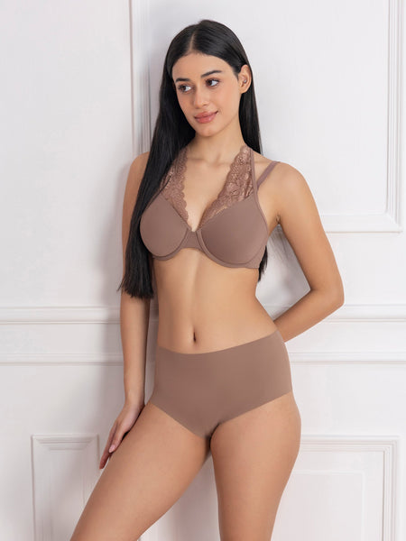 Padded Underwired Lace Panel T-Shirt Bra