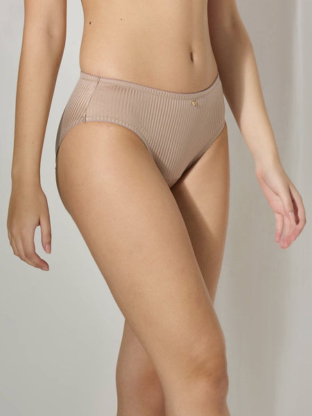Clea Panty | Mid-Rise Brief, Soft Polyamide Fabric|  Sheen Striped Finish Seamless Hipster Brief