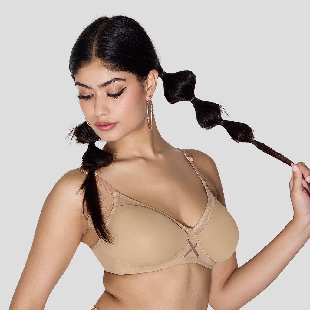 MAROON Trueline Find My Skin Tone Seamless Non-Padded T-Shirt Cloud Soft Lift Active Stretch Women Everyday Bra - Caramel