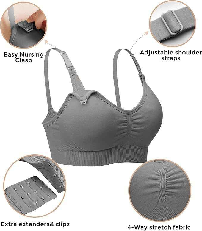 Women Organic Antimicrobial Soft Feeding Full Bust Seamless Nursing ,Breastfeeding Maternity Bra with Remove Pads Pack of 3