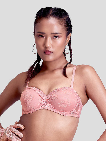 MAROON Demi Affair Find My Skin Tone Demi Cup Seamless Padded Partywear Strapless Silicon Firm Hold Half Coverage Soft Concealed Underwire Women Balconette Bra - Strawberry