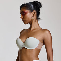 MAROON Free Transparent Belt Strapless Seamless Silicone Invisible Bra Breast Lifting Dress Half Coverage Nylon Lightly Padded Transparent Back Underwire Stick-on Bra. White