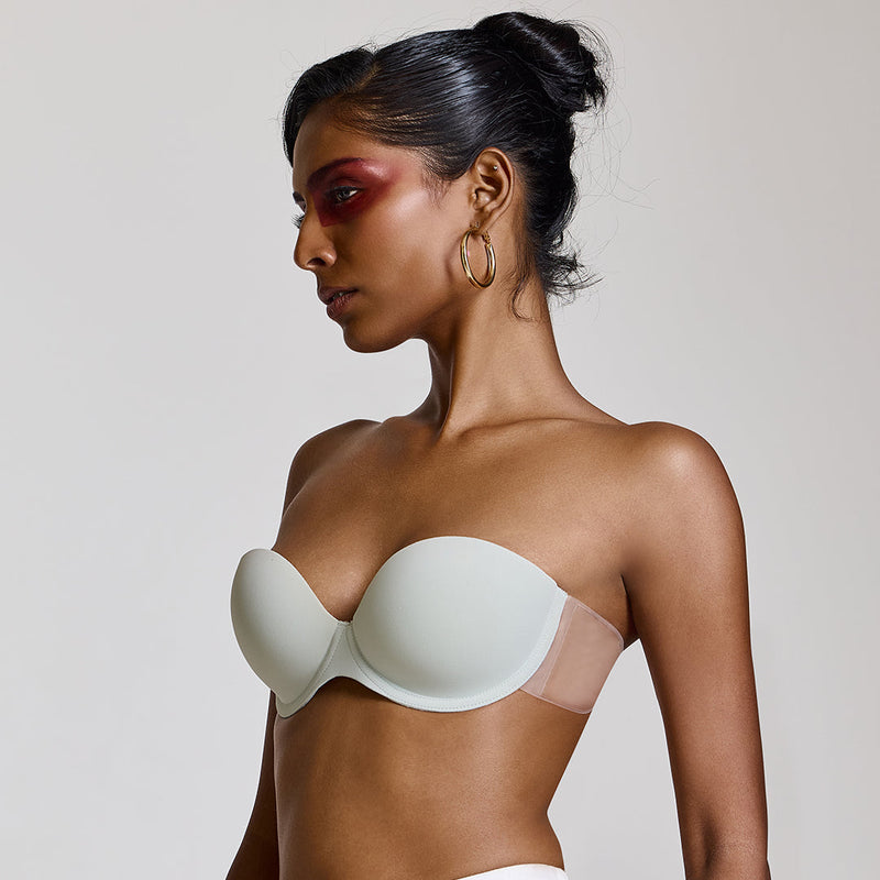 MAROON Free Transparent Belt Strapless Seamless Silicone Invisible Bra Breast Lifting Dress Half Coverage Nylon Lightly Padded Transparent Back Underwire Stick-on Bra. White