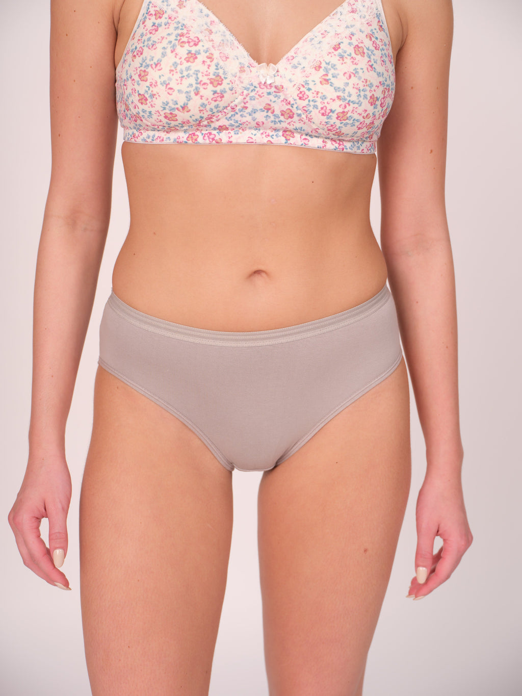 Mid Waist Hipster Panty With Outer Elastic Bundle Of 3 -- ( Grey, Beige, & Baby Pink )