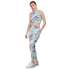 SOIE Woman - Quick-Dry Printed Sleeveless Crop Top & High-Waist Legging Set - Athleisure Set -for Women