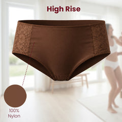 MAROON Find My Skin Tone Nylon Spandex High Rise Briefs Soft Stretchy Full Coverage High Waist Hold Zero Roll Grip Vanishing Waistband Hipster Pack of 2 Panties. Caramel,Chocolate