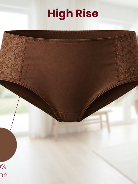MAROON Find My Skin Tone Nylon Spandex High Rise Briefs Soft Stretchy Full Coverage High Waist Hold Zero Roll Grip Vanishing Waistband Hipster Pack of 2 Panties. Caramel,Chocolate