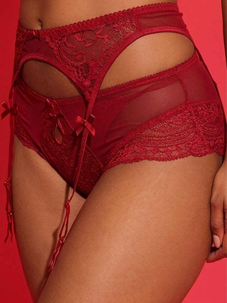 Red Lace Garter Belt with Sheer Panels