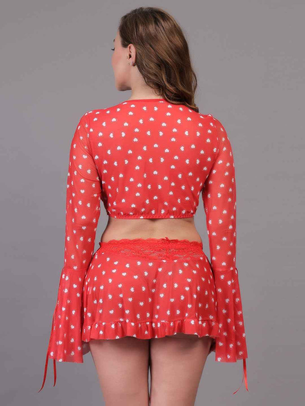 Brachy Women Hot Red Self Design Nightwear Baby Doll Lingerie