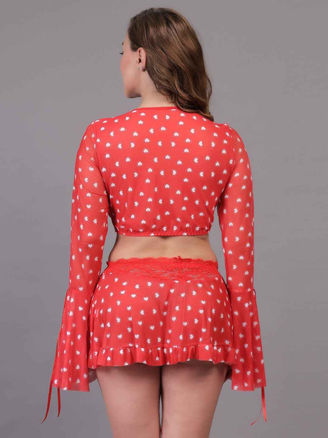 Brachy Women Hot Red Self Design Nightwear Baby Doll Lingerie