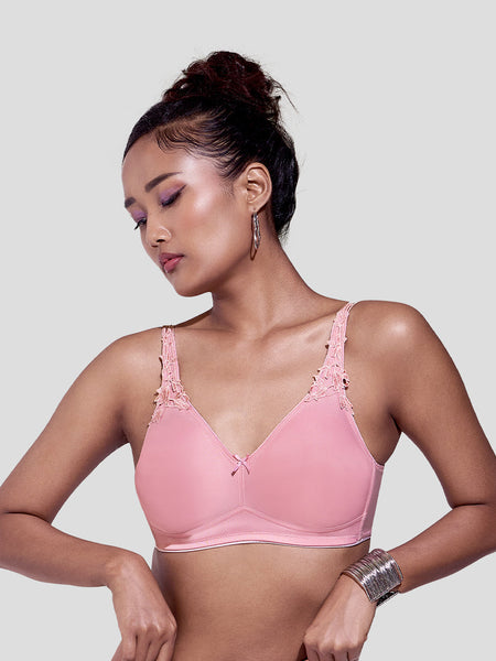 MAROON Quite Bloom Find My Skin Tone Seamless Non-Padded T-Shirt Elevated Coverage Graceful minimizer Structured Shoulder Women Everyday Bra - Strawberry