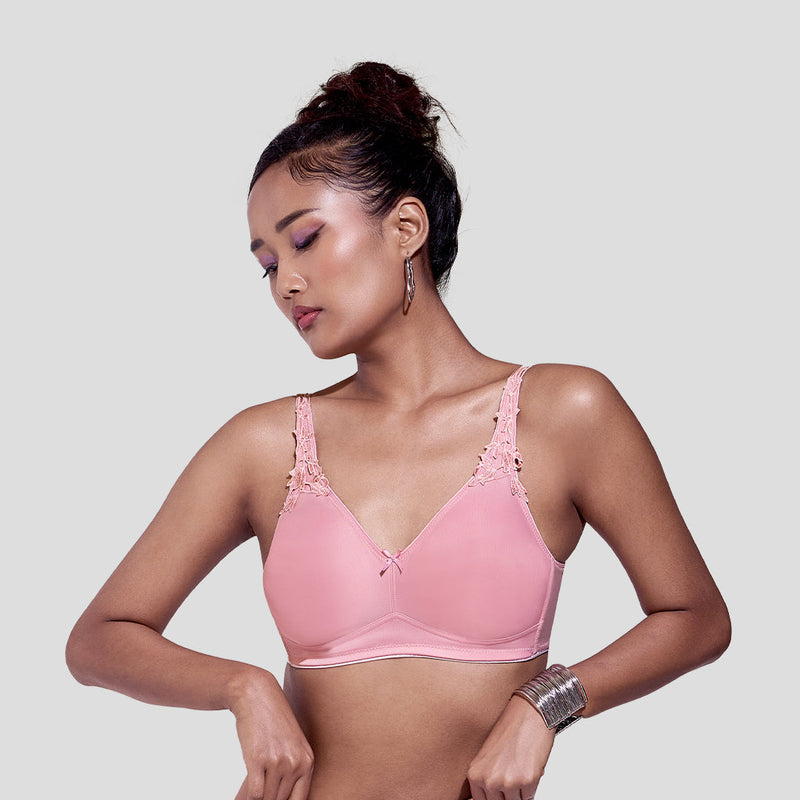 MAROON Quite Bloom Find My Skin Tone Seamless Non-Padded T-Shirt Elevated Coverage Graceful minimizer Structured Shoulder Women Everyday Bra - Strawberry