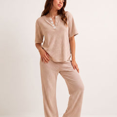 Women’s Premium Beige Waffle Pyjama Set