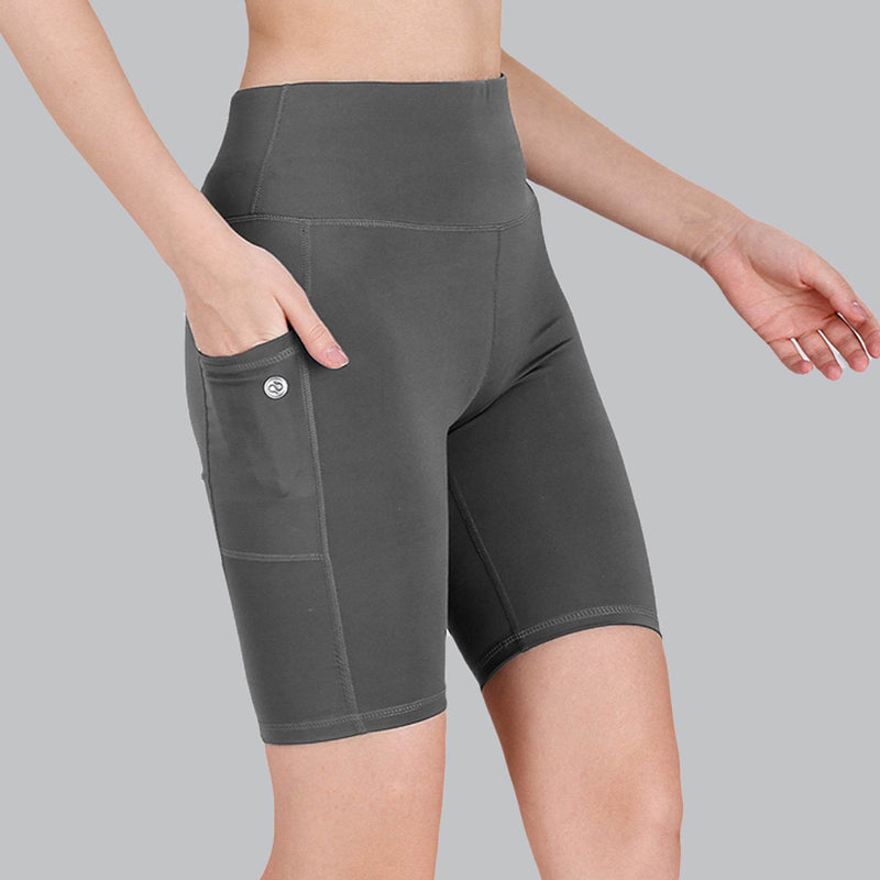 SOIE Woman - High Waist Knee Length Solid Sports Shorts With Pocket - Athleisure Shorts -for Women