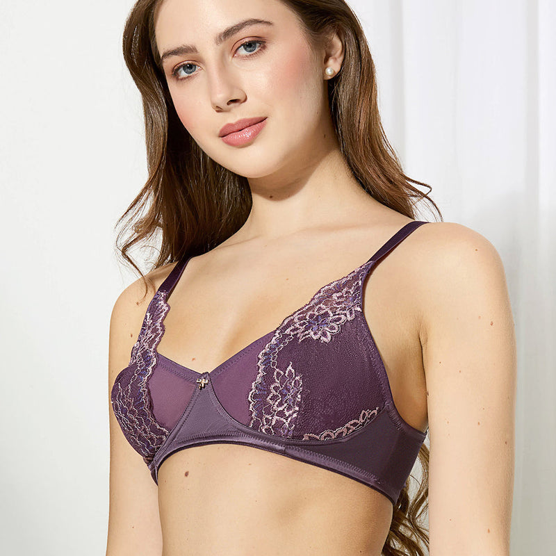 BODYLINE Viva Non-Padded Wire-Free Lace Bra for Women – Full Coverage Mesh & Floral Lace