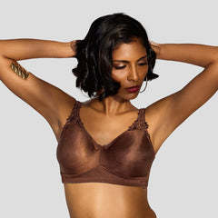 MAROON Quite Bloom Find My Skin Tone Seamless Non-Padded T-Shirt Elevated Coverage Graceful minimizer Structured Shoulder Women Everyday Bra - Chocolate