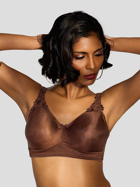 MAROON Quite Bloom Find My Skin Tone Seamless Non-Padded T-Shirt Elevated Coverage Graceful minimizer Structured Shoulder Women Everyday Bra - Chocolate
