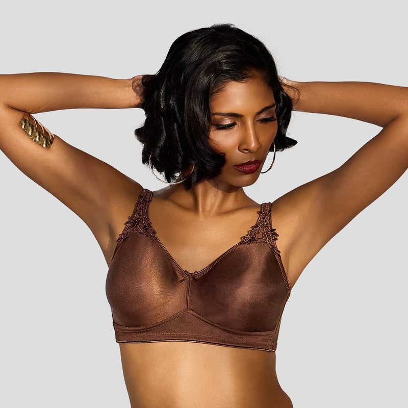 MAROON Quite Bloom Find My Skin Tone Seamless Non-Padded T-Shirt Elevated Coverage Graceful minimizer Structured Shoulder Women Everyday Bra - Chocolate