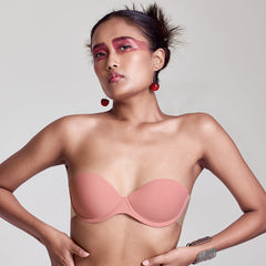 MAROON Free Transparent Belt Strapless Seamless Silicone Invisible Bra Breast Lifting Dress Half Coverage Nylon Lightly Padded Transparent Back Underwire Stick-on Bra. Rose