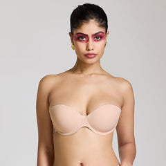 MAROON Free Transparent Belt Strapless Seamless Silicone Invisible Bra Breast Lifting Dress Half Coverage Nylon Lightly Padded Transparent Back Underwire Stick-on Bra. Nude