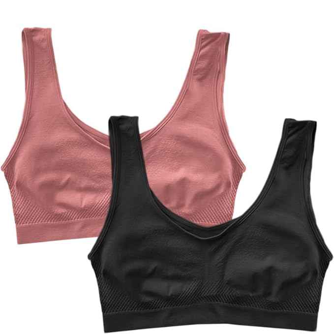 Pack Of 2 Womens Fashion Sports Bra | Seamless, Padded, Non-Wired Gym & Yoga Bra | High Support, Comfortable Everyday Bralette