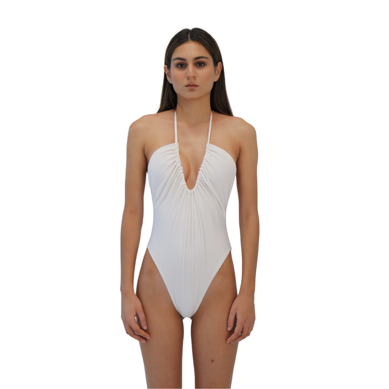 Scoop neck ruched one piece