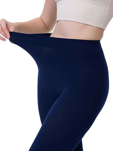 Plus Size Women Navy Blue Comfort Fleece Footed Fur Stocking Winter Wear Extra Warm, Woolen High Waisted Lined Thigh Highs