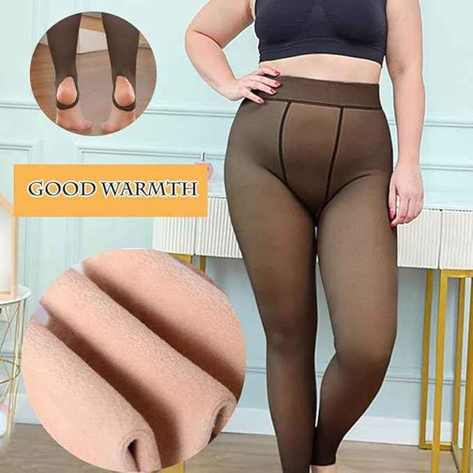 Winter Warm Thermal Fleece Lined Dual-Tone Women Velvet Touch Leggings Tights Pants