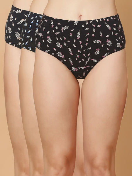 Tummy-Smoothing Printed High Waist Cotton Briefs – Pack of 3
