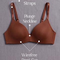 Brown Padded Wirefree Demi Cup Bra